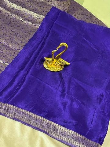 Premium HO silk saree Deep Purple Shade With Gold Zari Border | Glow & Glitter Boutique