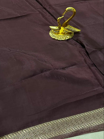 Premium HO silk saree Deep Chocolate Brown With Zari Gold Border | Glow & Glitter Boutique