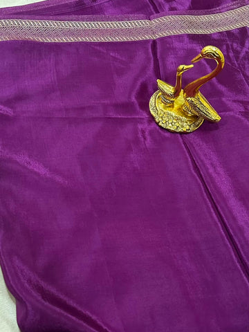 Premium HO silk saree Royal Purple Shade With Gold Zari Border | Glow & Glitter Boutique