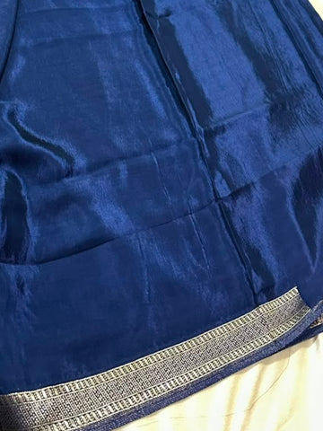 Premium HO silk saree Deep Teal Blue Shade With Gold Zaro Border | Glow & Glitter Boutique