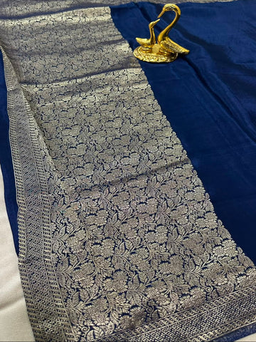 Premium HO silk saree Deep Teal Blue Shade With Gold Zaro Border | Glow & Glitter Boutique