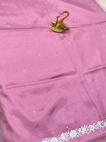 Premium Tussar silk saree with rich embroidery Dusty Rose Pink | Glow & Glitter Boutique