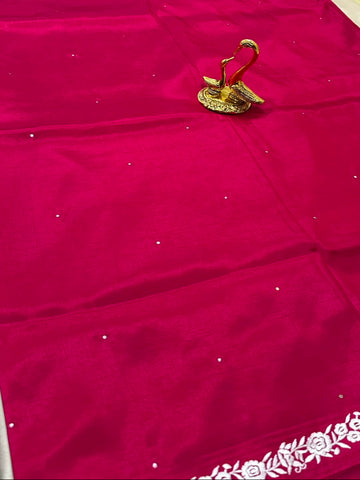 Premium Tussar silk saree with rich embroidery Hot Pink | Glow & Glitter Boutique