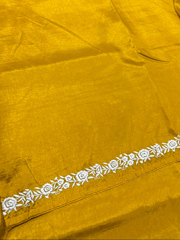 Premium Tussar Silk Saree with rich embroidery Mustard Yellow | Glow & Glitter Boutique