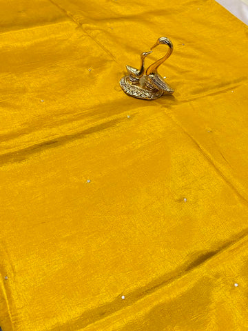 Premium Tussar Silk Saree with rich embroidery Mustard Yellow | Glow & Glitter Boutique