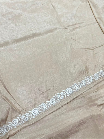 Premium Tussar silk saree with rich embroidery Ivory Mix Chikoo Shade | Glow & Glitter Boutique
