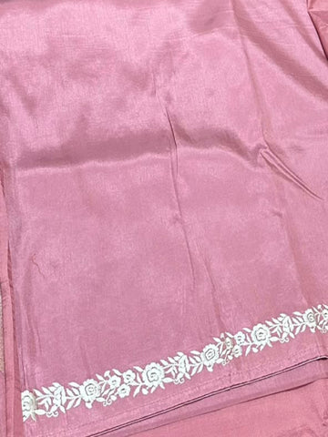 Premium Tussar silk saree with rich embroidery Dusty Rose Pink | Glow & Glitter Boutique
