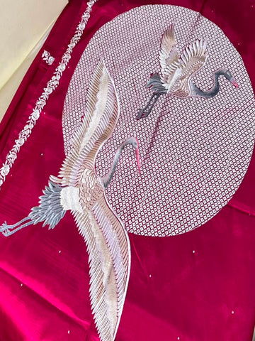 Premium Tussar silk saree with rich embroidery Hot Pink | Glow & Glitter Boutique