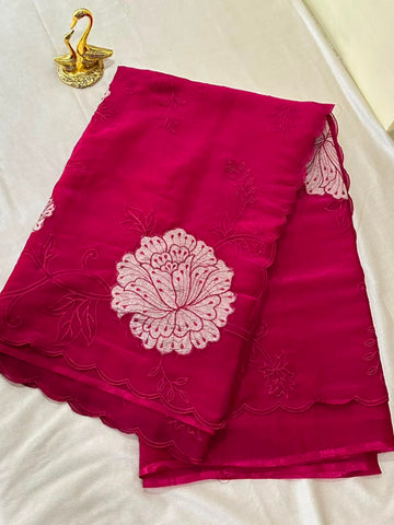 Organza applique work saree Magenta Pink | Glow & Glitter Boutique