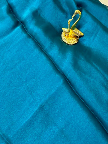 Organza appliqué work saree Peacock Blue | Glow & Glitter Boutique
