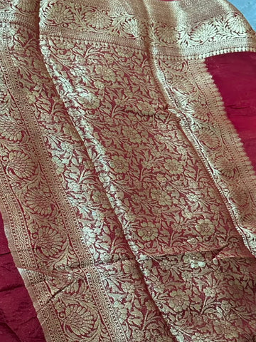 Banaras 3D silk Dark Maroon Banarasi Border Rust & Chikoo Color With Running Blouse | Glow & Glitter Boutique