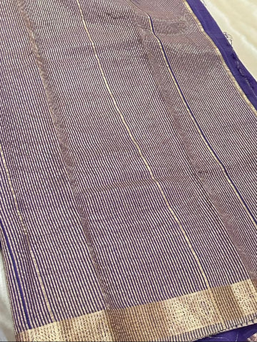 Semi tussar silk saree Lavender Purple Mix with Antique Gold Zari Elephant Border | Glow & Glitter Boutique