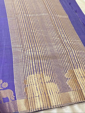 Semi tussar silk saree Lavender Purple Mix with Antique Gold Zari Elephant Border | Glow & Glitter Boutique