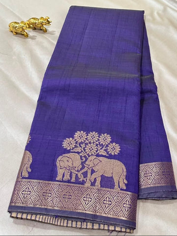 Semi tussar silk saree Lavender Purple Mix with Antique Gold Zari Elephant Border | Glow & Glitter Boutique