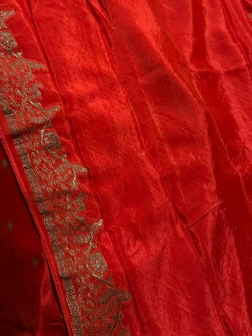 Banaras Crepe silk saree Burnt Orange Color | Glow & Glitter Boutique