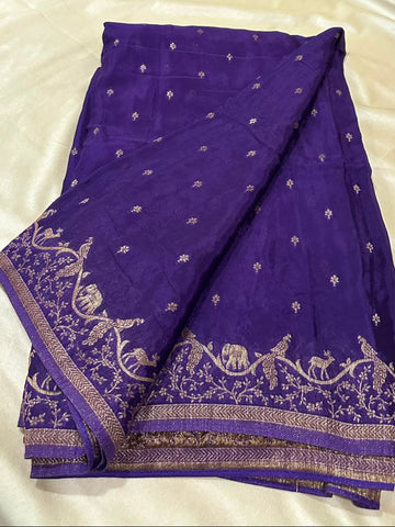Banaras Crepe silk saree Purple Shade | Glow & Glitter Boutique