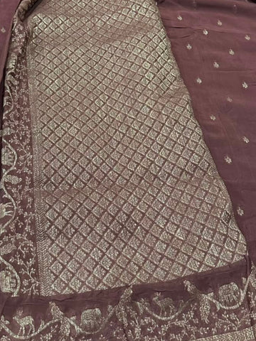 Banaras Crepe silk saree Coco Brown Shade | Glow & Glitter Boutique