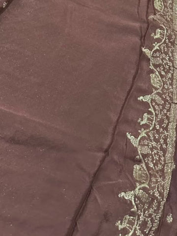 Banaras Crepe silk saree Coco Brown Shade | Glow & Glitter Boutique