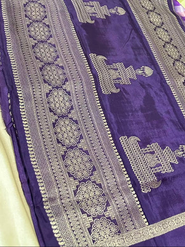 Premium Kanchi silk saree Royal Purple With Multi Checks | Glow & Glitter Boutique