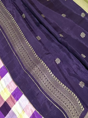 Premium Kanchi silk saree Royal Purple With Multi Checks | Glow & Glitter Boutique