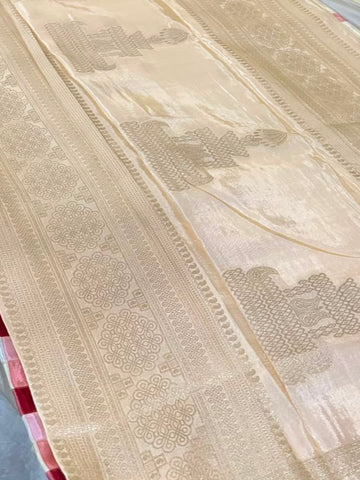 Premium Kanchi silk saree Rani Pink & Cream Checks with Ivory Zari Border | Glow & Glitter Boutique