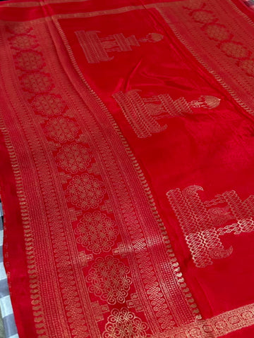 Premium Kanchi silk saree Black & Silver Grey Checks with Red Border | Glow & Glitter Boutique