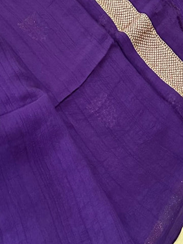 Matka Tussar Silk Purple Shade with Gold Zari & Multicolor Border | Glow & Glitter Boutique