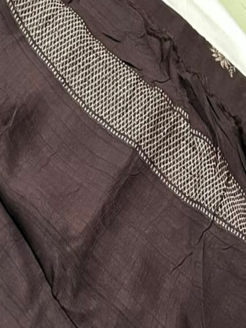 Matka Tussar Silk Dark Chocolate Brown Shade With Gold Zari | Glow & Glitter Boutique