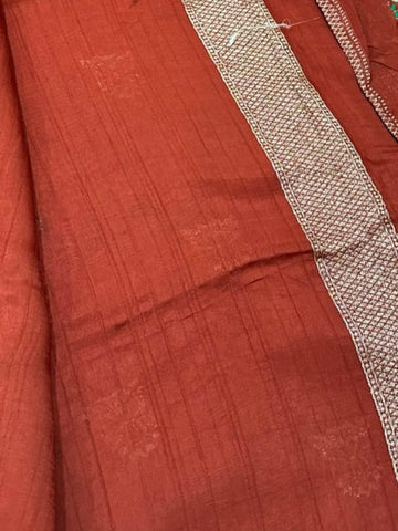 Matka Tussar Silk Rust Brown with Gold Zari & Multicolor Border | Glow & Glitter Boutique