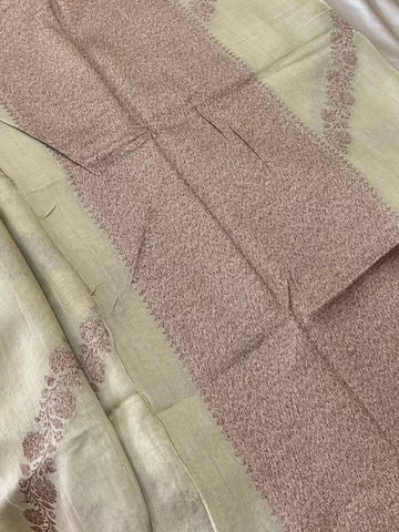 Matka Tussar silk Ivory Cream with Antique Silver Zari Border | Glow & Glitter Boutique