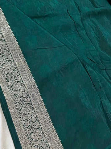 Banaras Digital Silk Saree Emerald Green with Gold Zari Border | Glow & Glitter Boutique