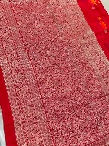 Banaras digital silk saree Red Color With Gold Zari Border | Glow & Glitter Boutique