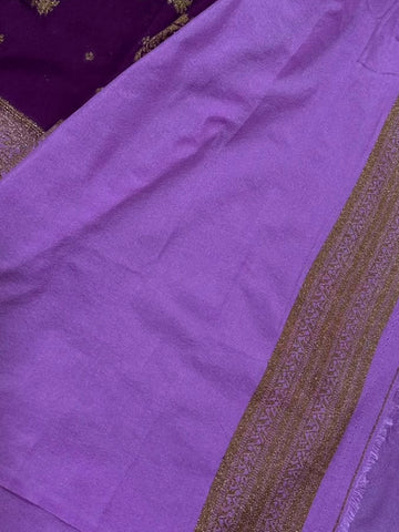 Banaras Georgette Silk Saree Royal Purple with Lavender Border | Glow & Glitter Boutique