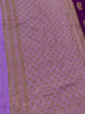 Banaras Georgette Silk Saree Royal Purple with Lavender Border | Glow & Glitter Boutique