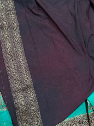 Banaras Georgette Silk Saree Turquoise Blue with Antique Copper Zari Border  | Glow & Glitter Boutique
