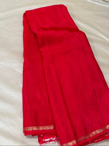 Viscose silk saree Crimson Red with Gold Border | Glow & Glitter Boutique