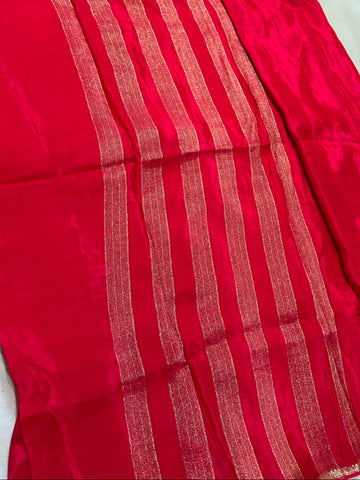 Viscose silk saree Crimson Red with Gold Border | Glow & Glitter Boutique