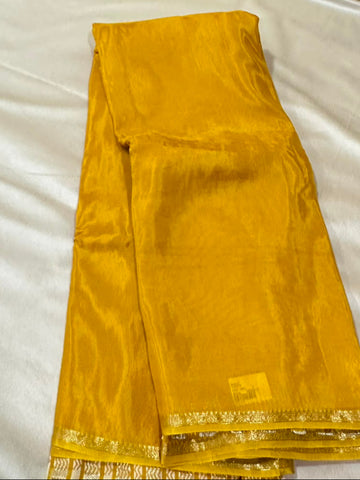 Viscose silk saree Golden Yellow With Gold Border | Glow & Glitter Boutique