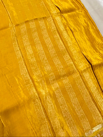 Viscose silk saree Golden Yellow With Gold Border | Glow & Glitter Boutique