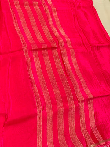 Viscose silk saree Hot Pink with Gold Border | Glow & Glitter Boutique
