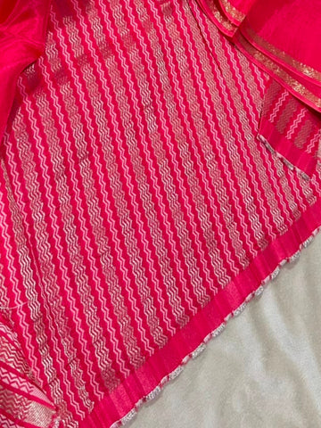 Viscose silk saree Hot Pink with Gold Border | Glow & Glitter Boutique