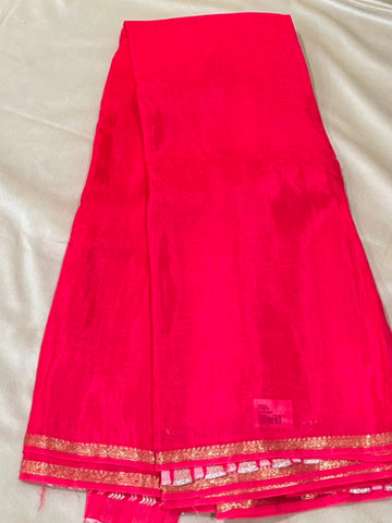 Viscose silk saree Hot Pink with Gold Border | Glow & Glitter Boutique