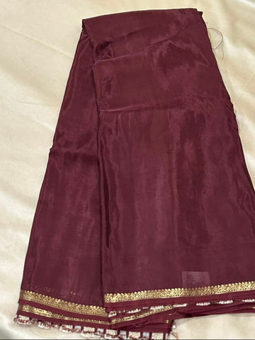 Viscose silk saree Coffee Brown with Gold Border  | Glow & Glitter Boutique