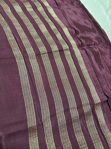 Viscose silk saree Coffee Brown with Gold Border  | Glow & Glitter Boutique