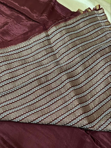 Viscose silk saree Coffee Brown with Gold Border  | Glow & Glitter Boutique