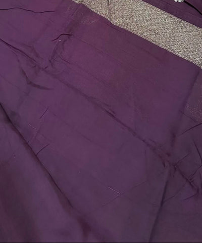 Matka Tussar Silk Plum Purple with Pink Gold Buttas | Glow & Glitter Boutique