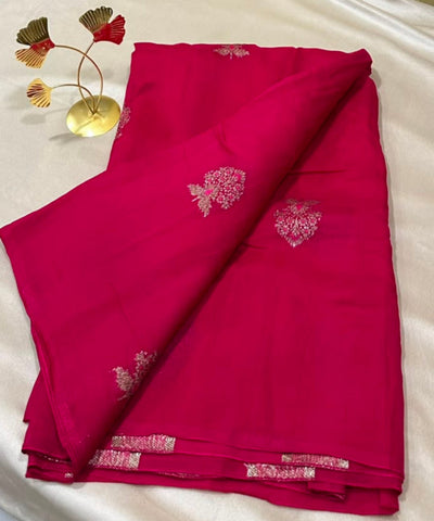 Matka Tussar Silk Pink Shade with Pink Gold Buttas | Glow & Glitter Boutique