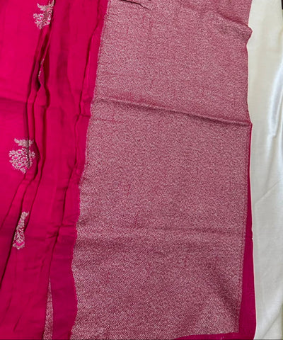 Matka Tussar Silk Pink Shade with Pink Gold Buttas | Glow & Glitter Boutique