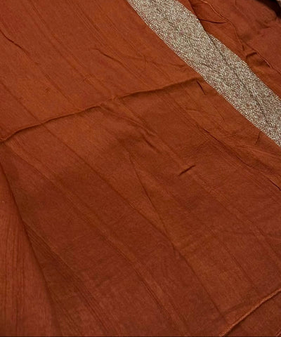 Matka Tussar Silk Rust Brown With Pink Gold Buttas | Glow & Glitter Boutique