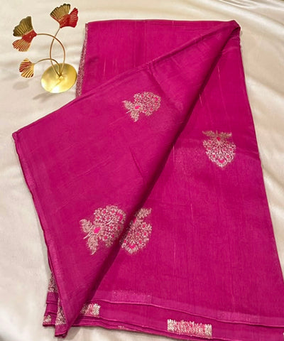 Matka Tussar silk Onion Pink Shade with Pink Gold Buttas | Glow & Glitter Boutique